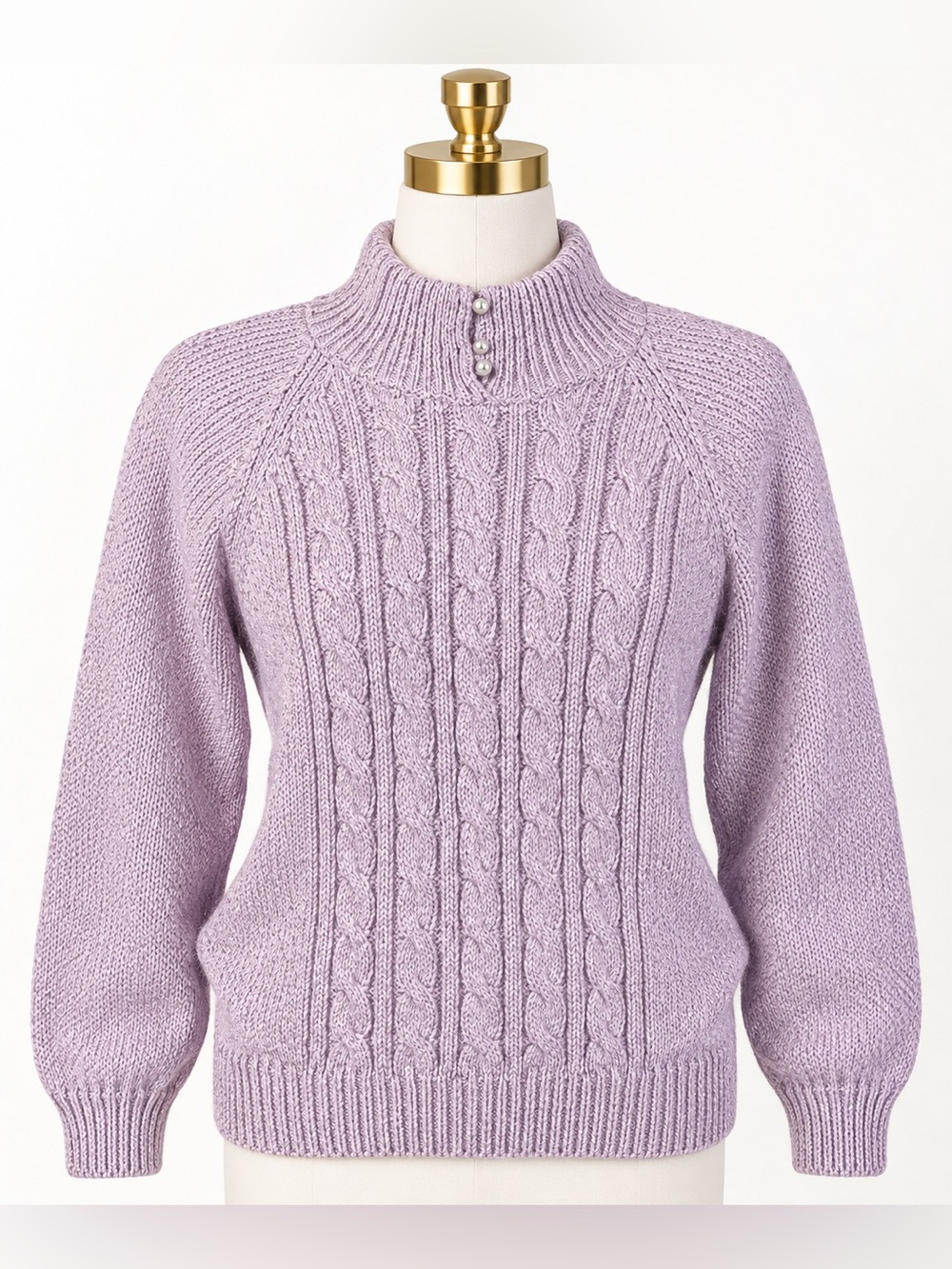 Vintage Miranda Pastel Purple Cable Knit Mock Neck Acrylic Sweater